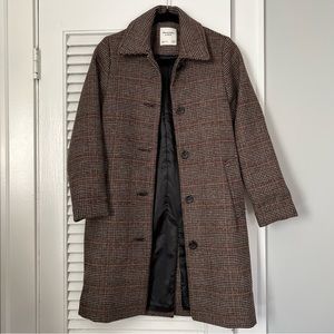 NWOT Abercrombie Wool-Blend Mod Brown Plaid Coat/Jacket XXS P